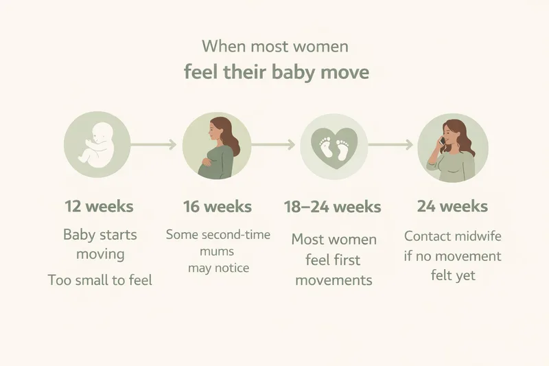 Timeline showing when most women first feel baby movements during pregnancy