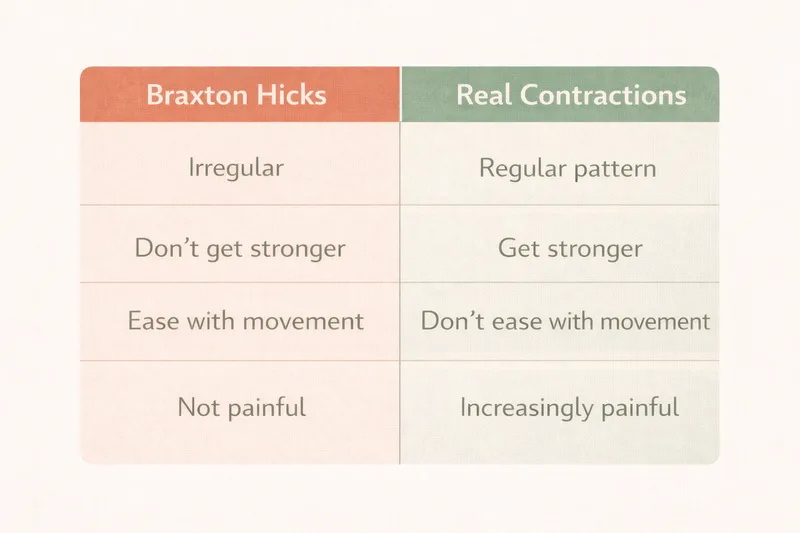 omparison table showing the differences between Braxton Hicks and labour contractions