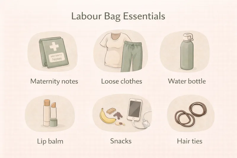 Visual checklist of essentials to pack in your hospital bag for labour