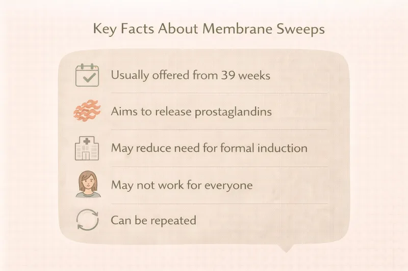 Key facts about membrane sweeps including when they are offered and how they work