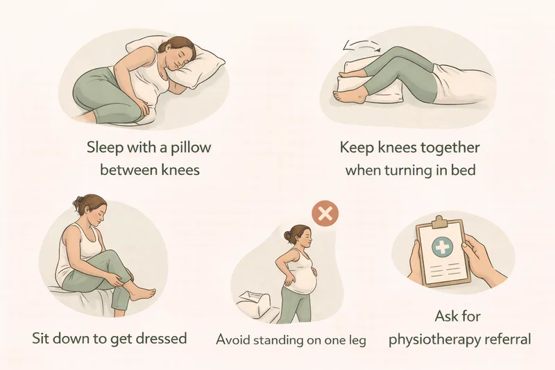 Practical tips for managing pelvic girdle pain in pregnancy including sleeping support and movement advice
