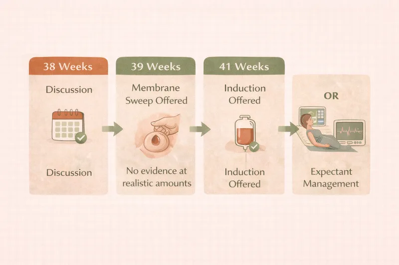 NHS timeline showing when membrane sweeps and induction of labour are offered in the UK